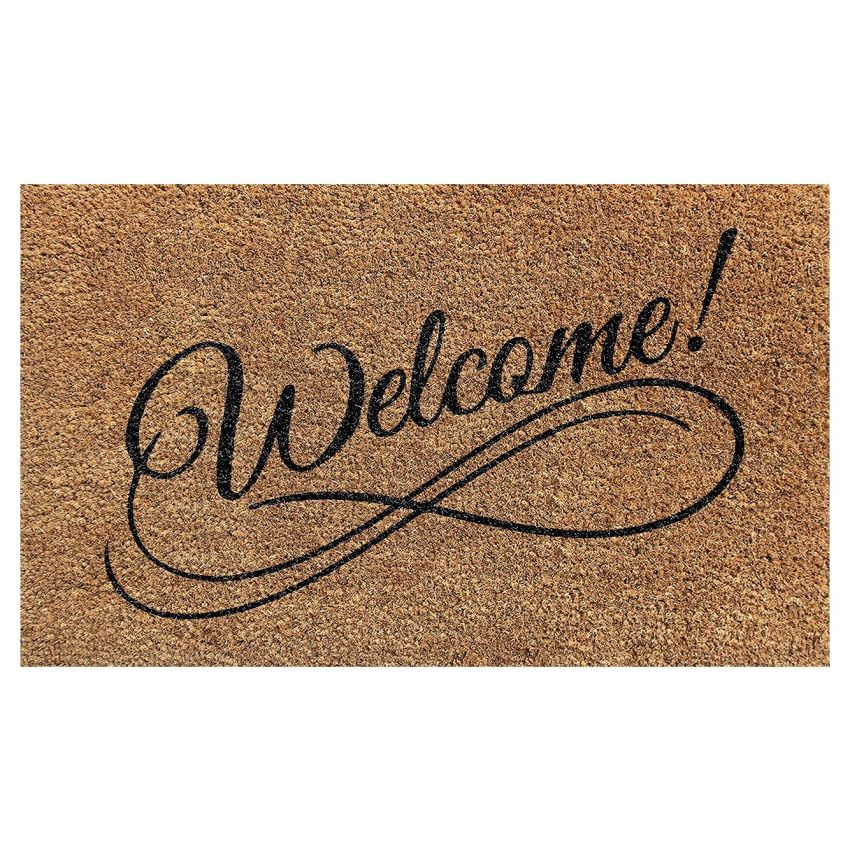 Onlymat Welcome Letter Printed Designer Doormat (Brown & Black) Rectangular Shaped Durable Entryway Rug Natural Coir Material with PVC Backing for Indoor and Outdoor use, 45x75 cm
