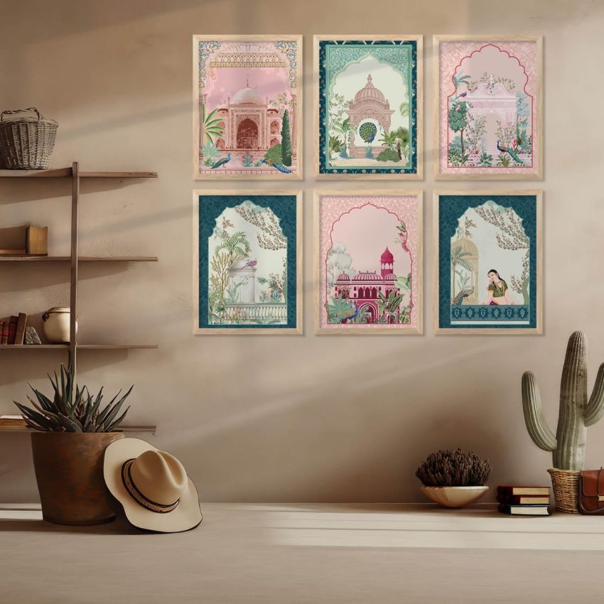 kotart Polystyrene-Pichwai Painting For Wall Decoration|Traditional Indian Art Wall Décor Paintings|Traditional Wall Poster With Frames Set Of 6 (13X17 Inch, E)