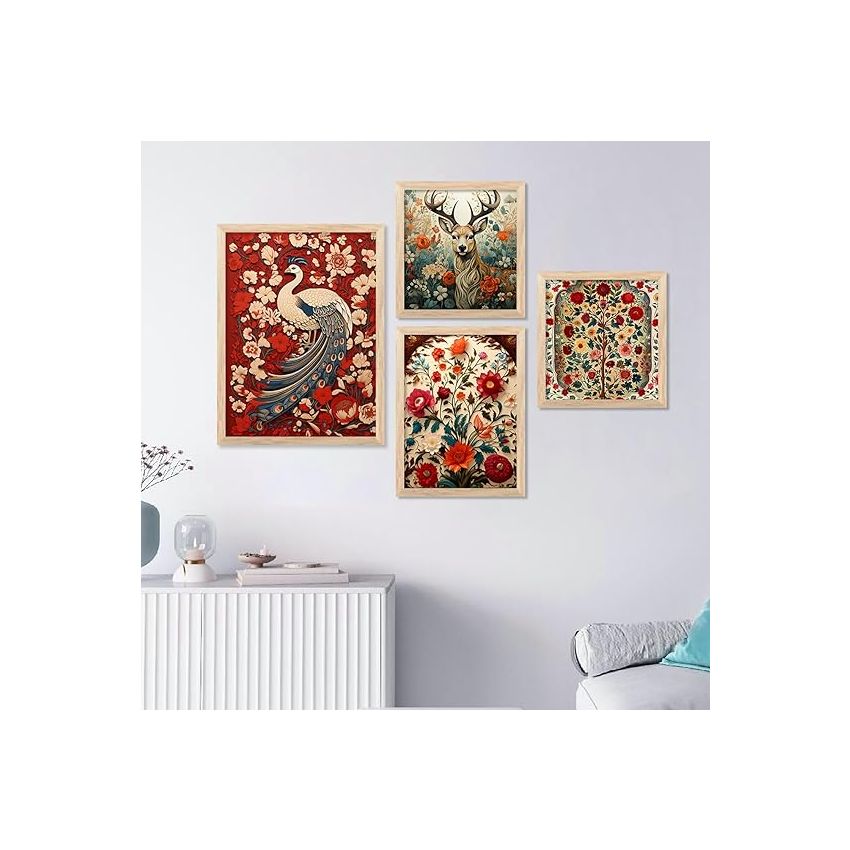 kotart Madhubani Art Paintings with Frame for Home Decoration - Traditional Framed Painting for Living Room Bedroom Office Decor Set of 4 frames (E) Visit the kotart Store