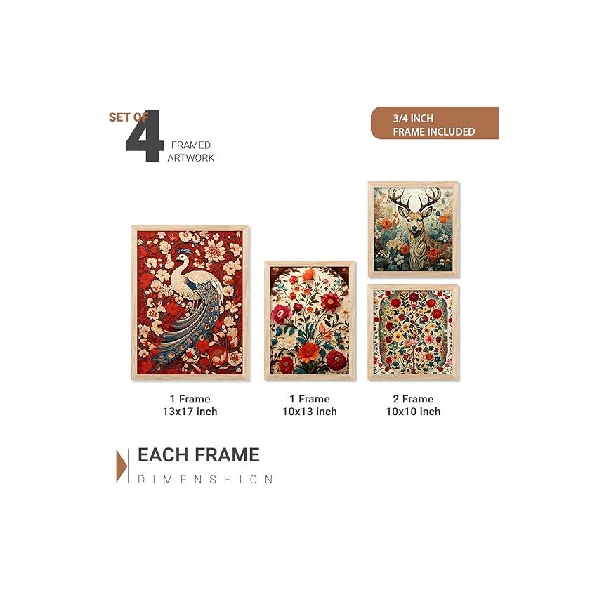 kotart Madhubani Art Paintings with Frame for Home Decoration - Traditional Framed Painting for Living Room Bedroom Office Decor Set of 4 frames (E) Visit the kotart Store