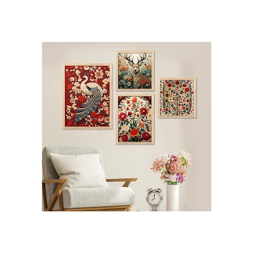 kotart Madhubani Art Paintings with Frame for Home Decoration - Traditional Framed Painting for Living Room Bedroom Office Decor Set of 4 frames (E) Visit the kotart Store