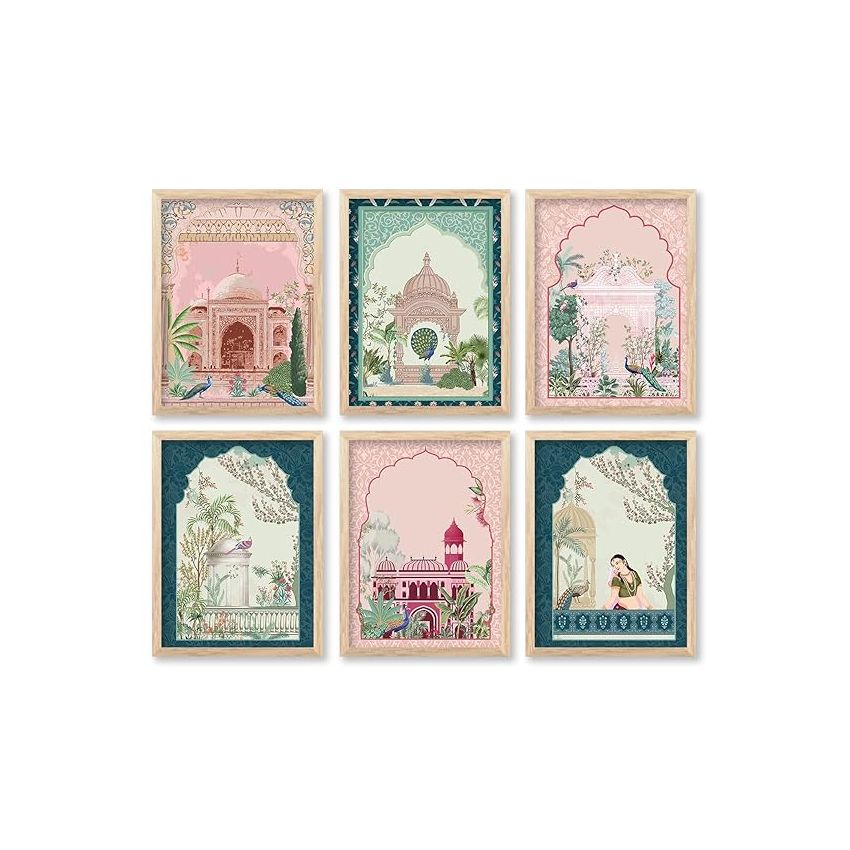 kotart Polystyrene-Pichwai Painting For Wall Decoration|Traditional Indian Art Wall Décor Paintings|Traditional Wall Poster With Frames Set Of 6 (13X17 Inch, E)