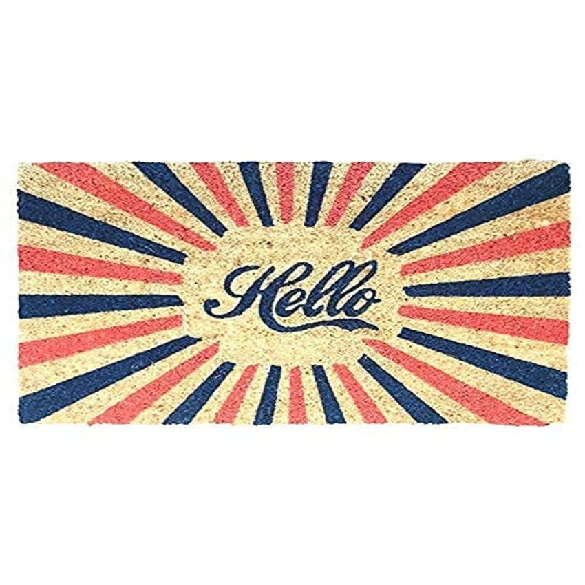 Onlymat Hello Coir Doormat, Multi-Colour, Hard, Eco-Friendly, Thick Material Rug with PVC Backing for Entrance (45 x 75 cm)
