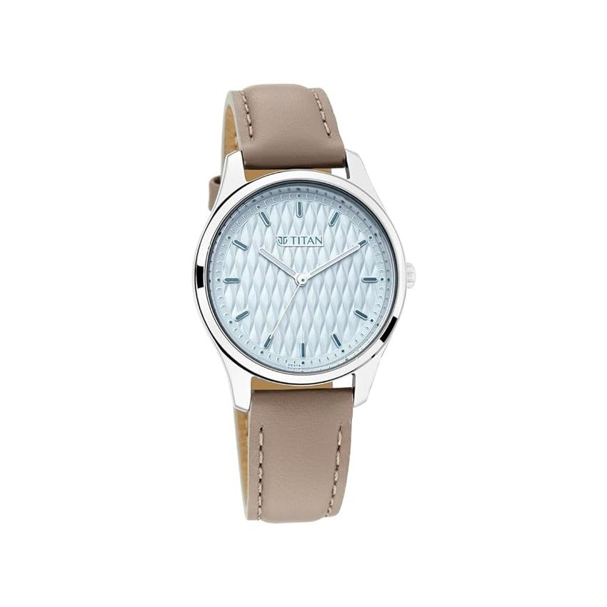 Titan Women's Analog Blue Dial Beige Band Leather Watch