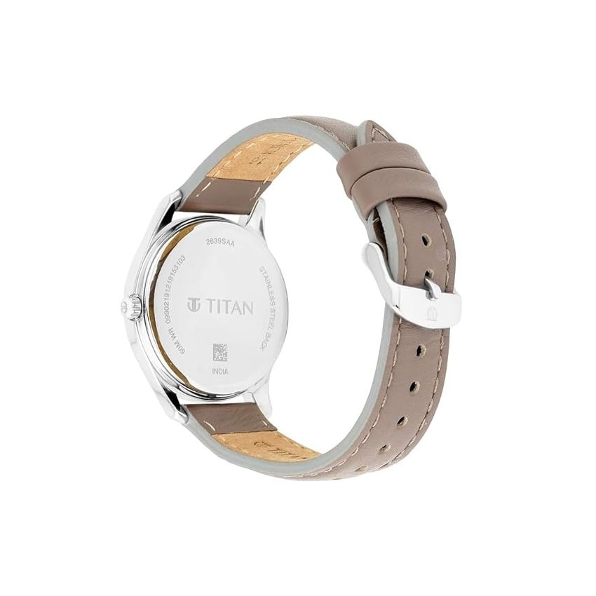 Titan Women's Analog Blue Dial Beige Band Leather Watch