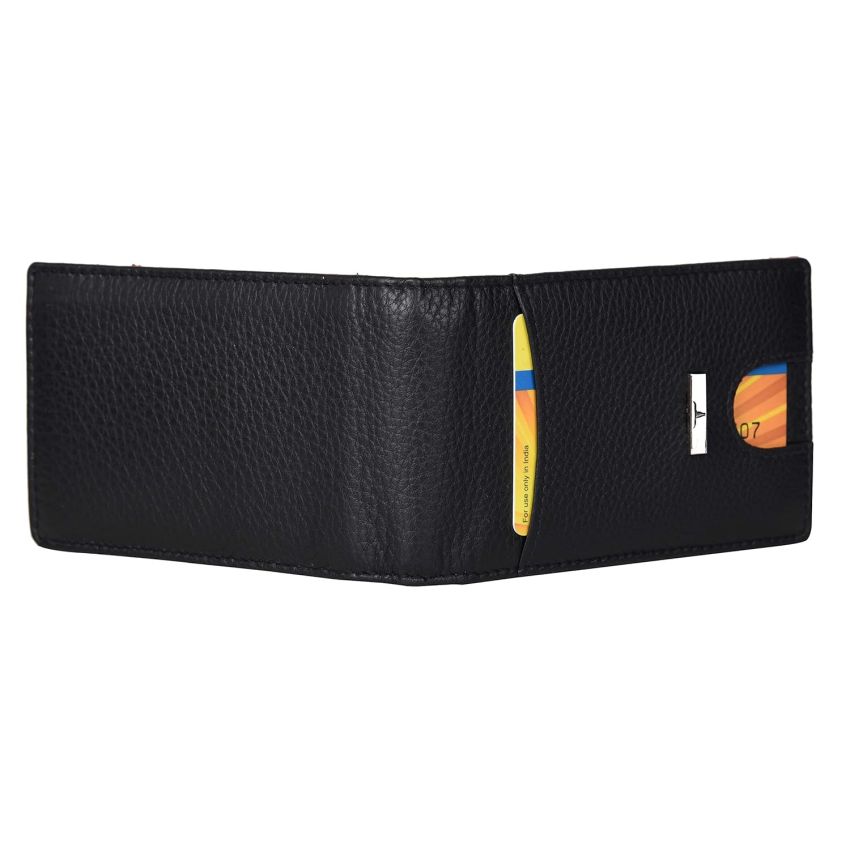 URBAN FOREST Eddy Black/Orange Money Clip Leather Wallet for Men - Minimal Leather Wallet for Men