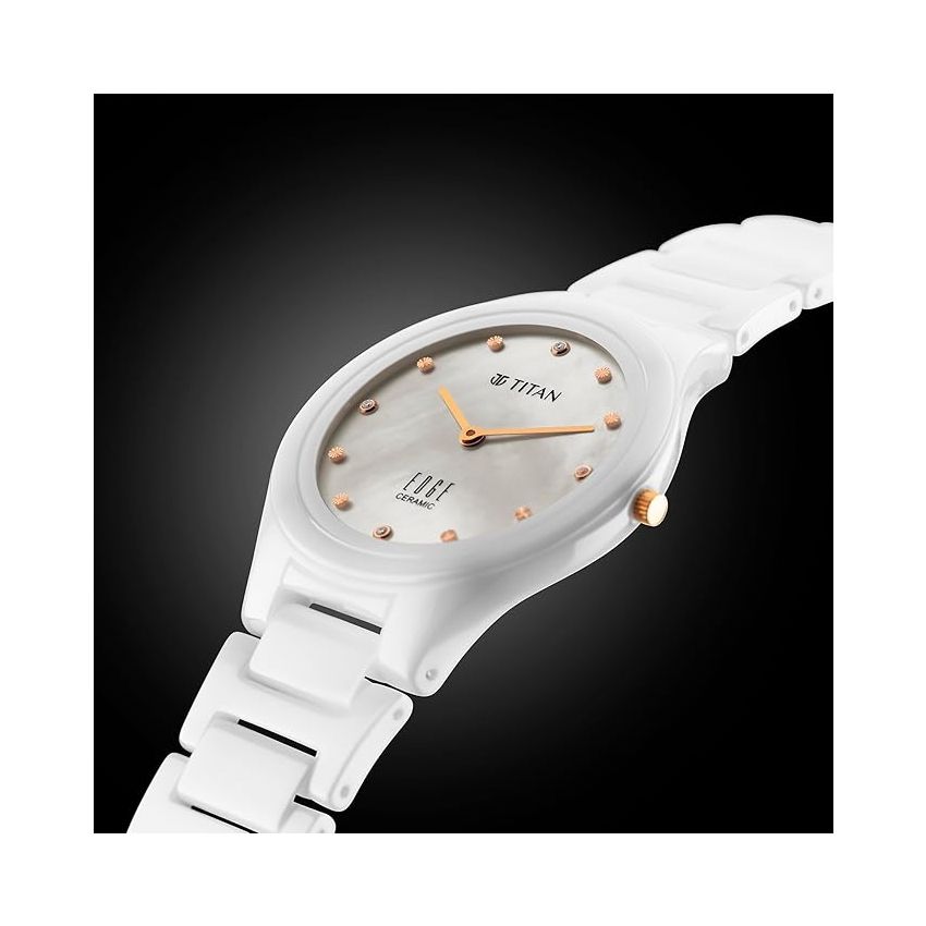 Titan Edge Ceramic Dress with Diamonds Quartz Analog Mother of Pearl Dial Ceramic Strap Watch for Women-2653KC03/NT2653KC03