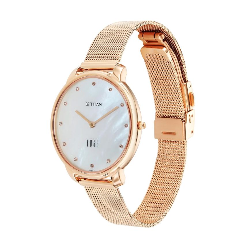 Titan Edge Metal Ladies Allure Quartz Analog Rich Mother of Pearl Dial Stainless Steel Strap Watch for Women-2654WM02/NT2654WM02
