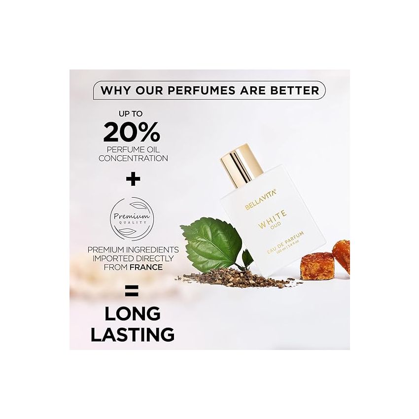 Bella Vita Luxury White Oud Unisex Eau De Parfum Liquid Perfume With Orange, Patchouli, Musk, Premium, Long Lasting Oud & Fruity Fragrance, 100ml