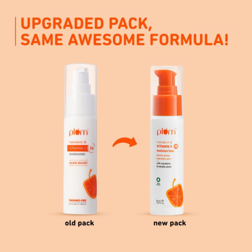 Plum 3% Vitamin C Moisturizer with Mandarin | For Glowing Skin | For Hyperpigmentation & Dull Skin | Improves Uneven Skin Tone & Elasticity | Fragrance-Free | 100% Vegan