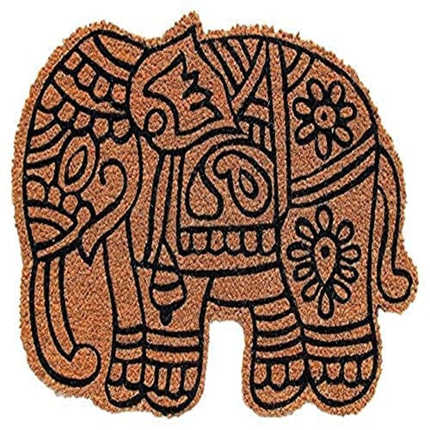 Onlymat Natural Coir, Hand-Crafted Elephant Shape Floor Mat with Anti-Slip Back for Indoor, Outdoor, Patio, Home, and Office Weatherproof, Large, and Thick Entryway Decor, Brown (60 x 45cm)