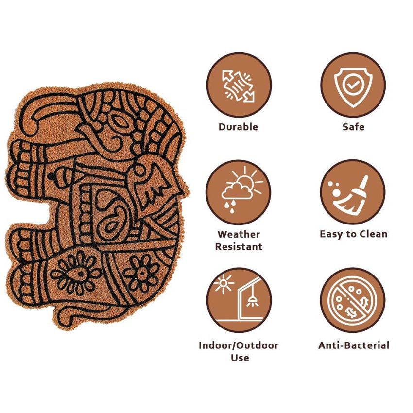 Onlymat Natural Coir, Hand-Crafted Elephant Shape Floor Mat with Anti-Slip Back for Indoor, Outdoor, Patio, Home, and Office Weatherproof, Large, and Thick Entryway Decor, Brown (60 x 45cm)