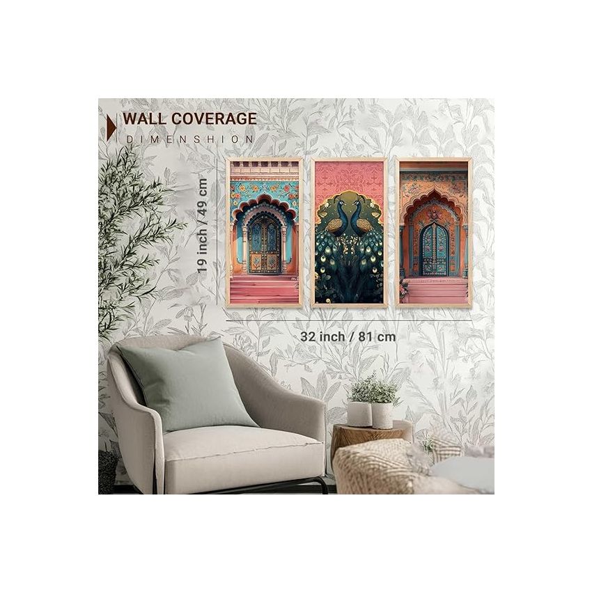 kotart Indian Madhubani Wall Decoration Traditional Art With Frame For Living Room Bed Room Hotel Wall Decor Digital Reprint Engineered Wood Set Of 3 (Art 3, (10X19 inch), Framed)