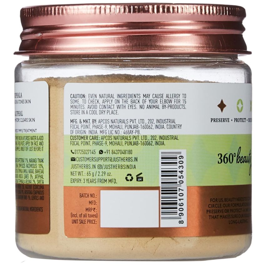 Just Herbs Advanced Ayurvedic Face Pack Prevents Pores Enlargement, Acne & Pimples, Suitable For All Skin Types