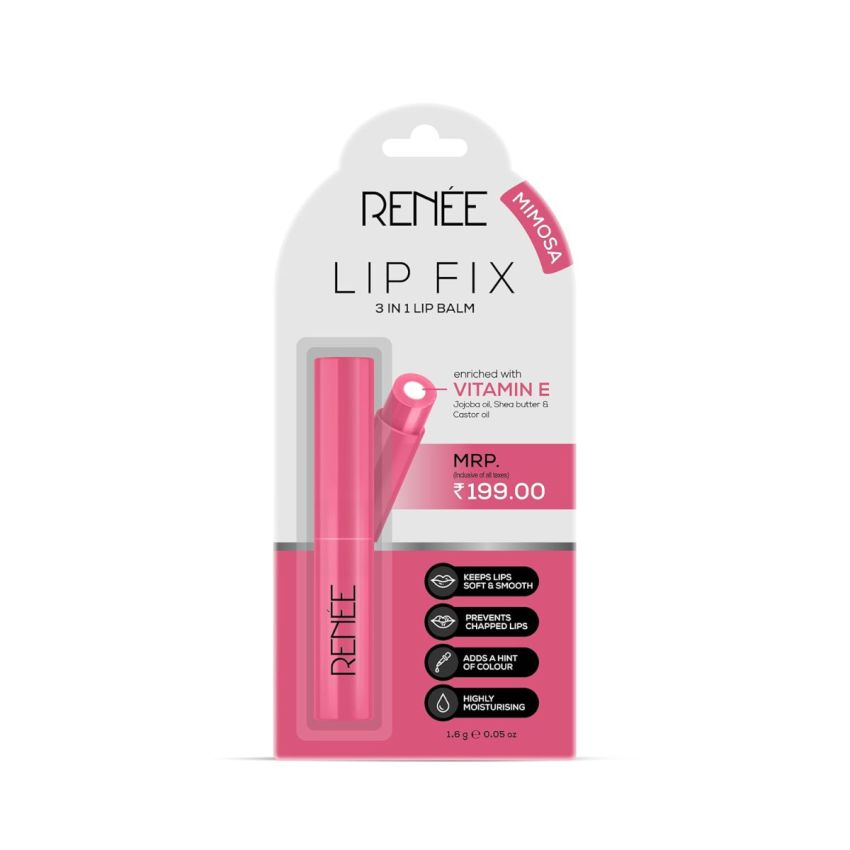 RENEE Lip Fix 3 in 1 Tinted Lip Balm 03 Mimosa 1.6 Gm Heals, Lightens & Nourishes | Dual Core Care Enriched with Vitamin E, Shea Butter & Jojoba Oil for Dry & Chapped Dry Lips