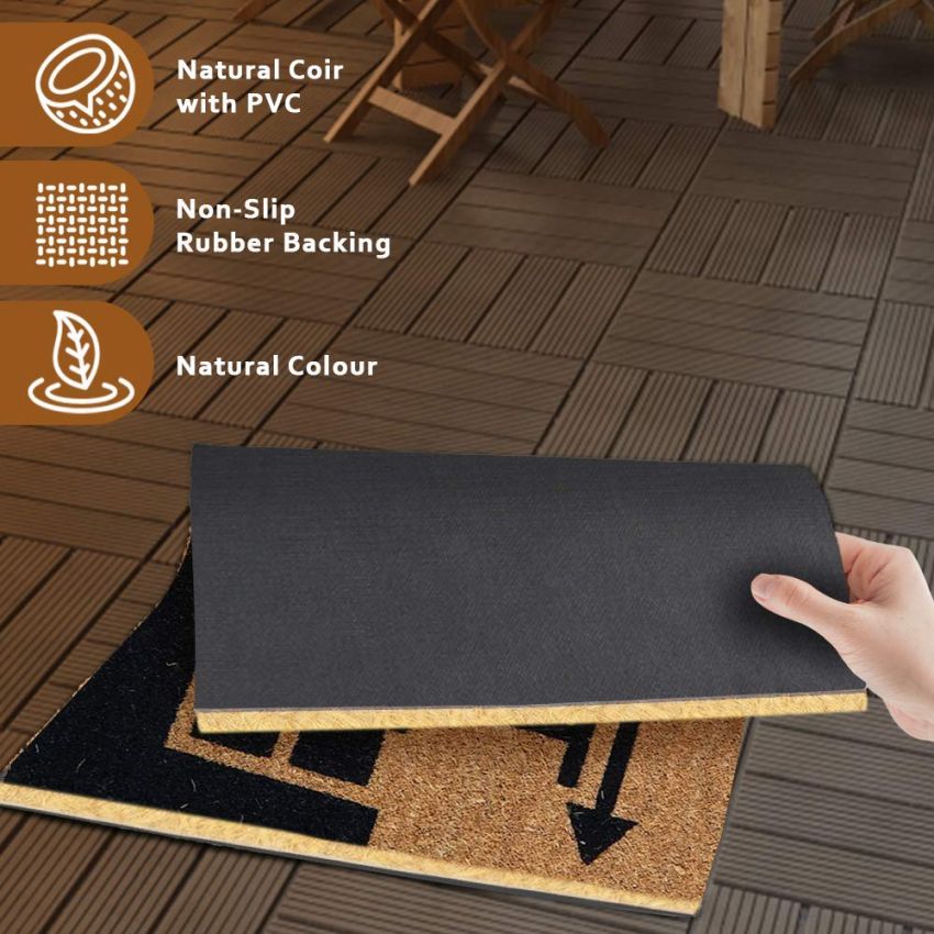 Onlymat Enter Exit Printed Anti-Slip Doormat (Black and Brown) Rectangular Shaped Entryway Rug Natural Coir Material with PVC Backing for Outdoor Entrance Home Multipurpose Mats (75cm x 45cm)