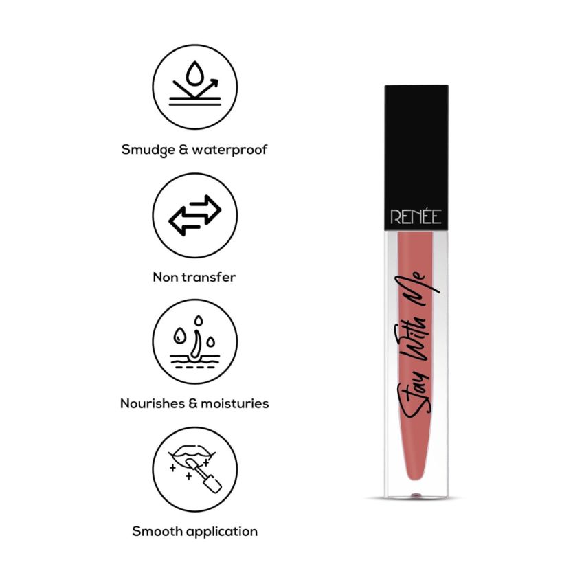 RENEE Stay With Me Matte Lip Color, Long Lasting, Non Transfer, Water & Smudge Proof, Light Weight Liquid Lipstick, Envy for Coral, 5ml