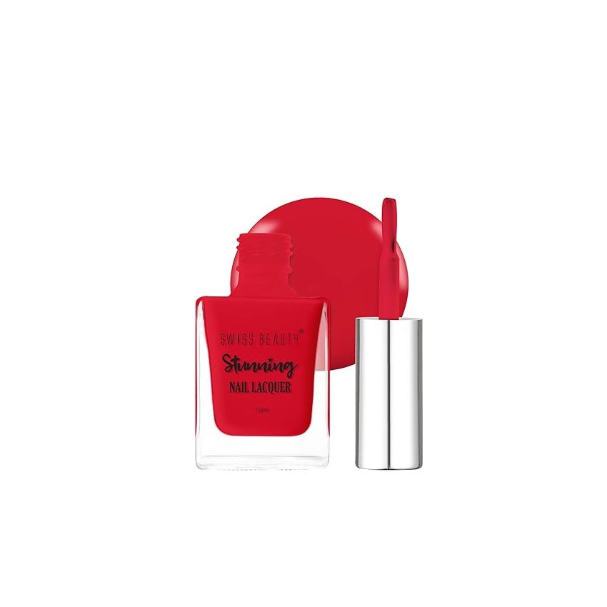Swiss Beauty Stunning Nail Lacquer | Chip Resistant, Quick drying nail paint | Highly Pigmented with high shine Nail polish | Shade - Exotic Red, 10gm