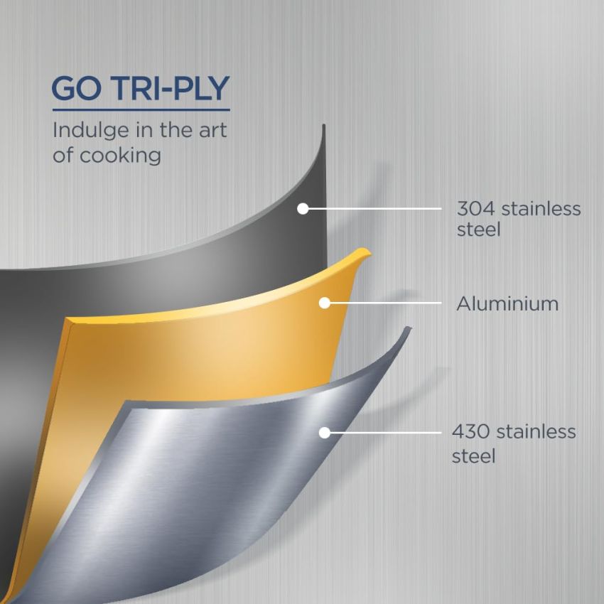 ARTTDINOX Stellar Stainless Steel Triply Non Stick Tawa | 28 cm | Etched nonstick | Rivetless Double Wired Handle | Gas & Induction Base | 7 Yrs Warranty | Jindal Stainless