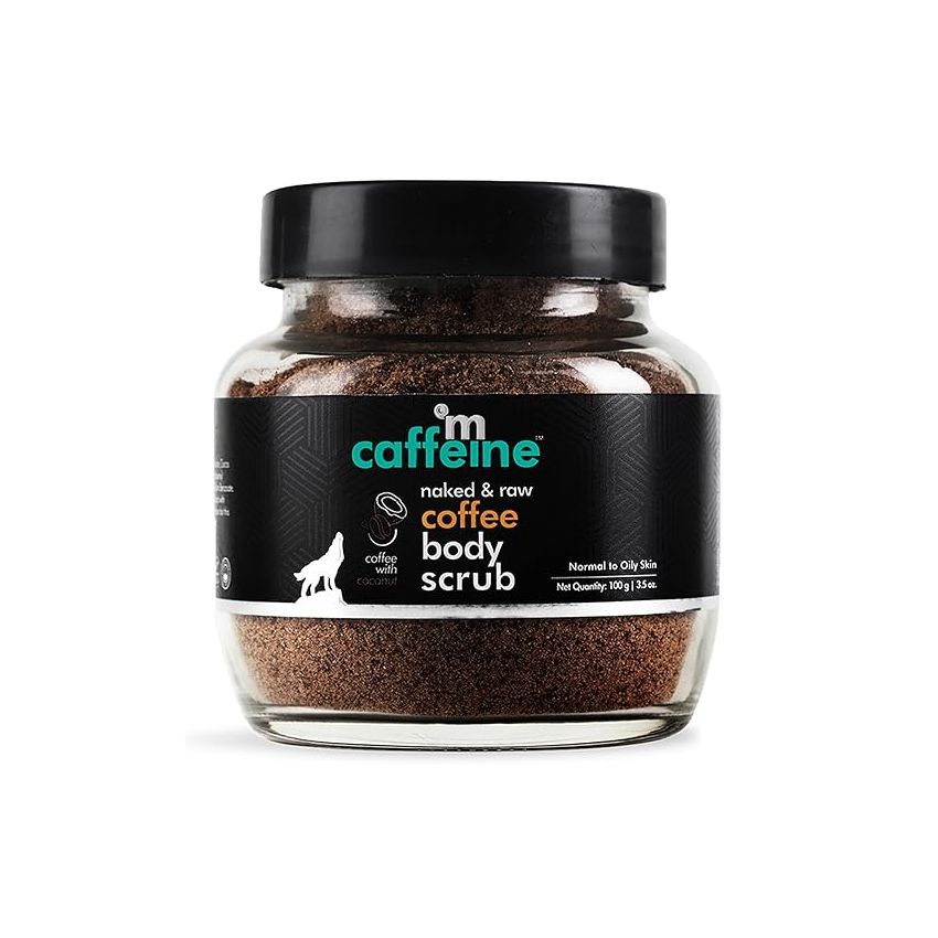 mCaffeine Exfoliating Coffee Body Scrub for Tan Removal & Soft-Smooth Skin | For Women & Men | De-Tan Bathing Scrub with Coconut Oil, Removes Dirt & Dead Skin from Neck, Knees, Elbows & Arms - 100gm
