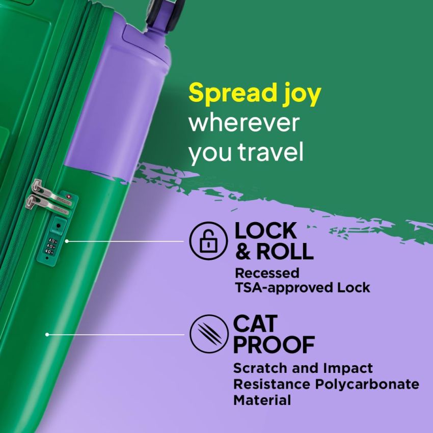 American Tourister Chupa Chups Medium Hardside Polycarbonate Cabin Suitcase with Recessed TSA Lock & Expander for Women & Men - Watermelon Green