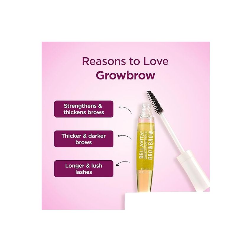 Bella Vita Organic Growbrow - Eyelash, Lashes & Eyebrows Hair Growth & Volume Serum With Castor, Onion Oil & Vitamin E, 12 ML