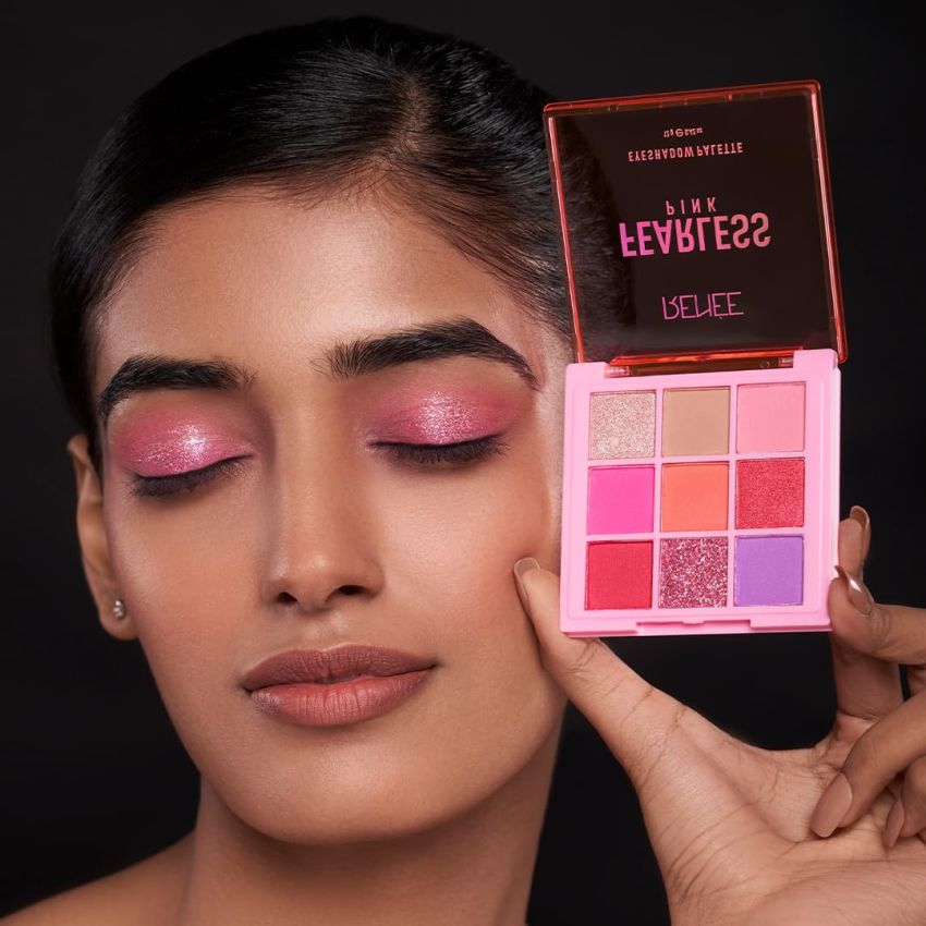 RENEE Fearless Eyeshadow Palette - Pink 12gm, Shimmery and Matte Vibrant Shades, Travel Friendly, Long Lasting, Non Creasing, Easy-to-blend & Build Up for Eye-catching Look of Glamorous Smoky Eye