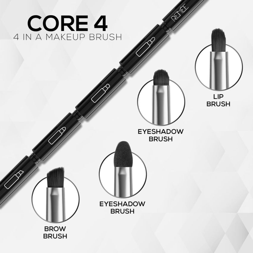 RENEE Core 4, 4-in-1 Makeup Brush, a Multipurpose Wand With 2 Eyeshadows, Lip & Eyebrow Brush - Hassle-free & Multi-functionality for Full Face Application in One Handy Applicator