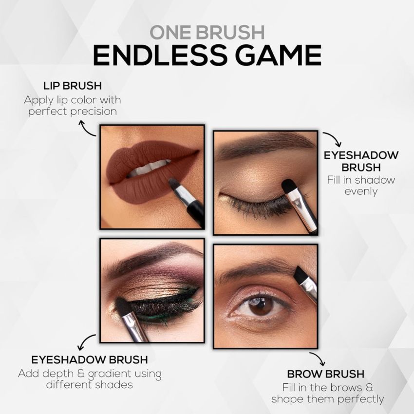 RENEE Core 4, 4-in-1 Makeup Brush, a Multipurpose Wand With 2 Eyeshadows, Lip & Eyebrow Brush - Hassle-free & Multi-functionality for Full Face Application in One Handy Applicator