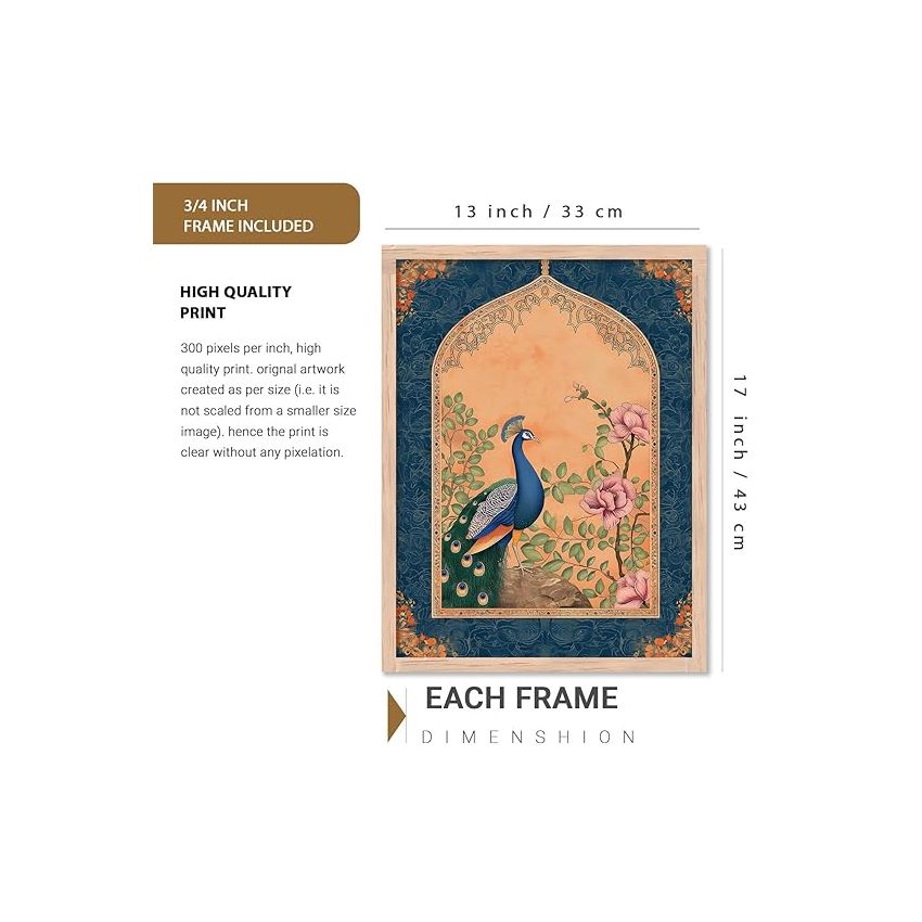 kotart Polystyrene-Traditional Indian Art Pichwai Wall Décor Paintings Madhubani Art Painting With Frame For Living Room|Traditional Wall Poster With Frames Set Of 6(13X17 Inch, F)