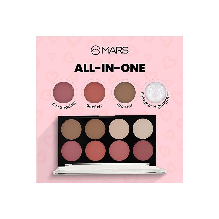 MARS Fantasy Face Palette for Makeup with Blushes, Shimmer Highlighters and Bronzer| Highly Pigmented & Long Lasting | ALL-IN-1 Face Makeup Kit (20g) | Shade-01