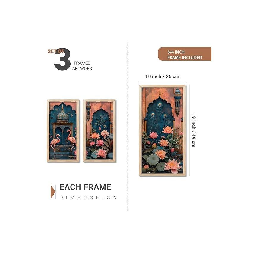 kotart - Painting for wall Decoration |Traditional Indian Art Pichwai Wall Décor Paintings | Traditional Indian Art Pichwai Wall Décor Paintings Set of 3 (10X19 INCH, F)