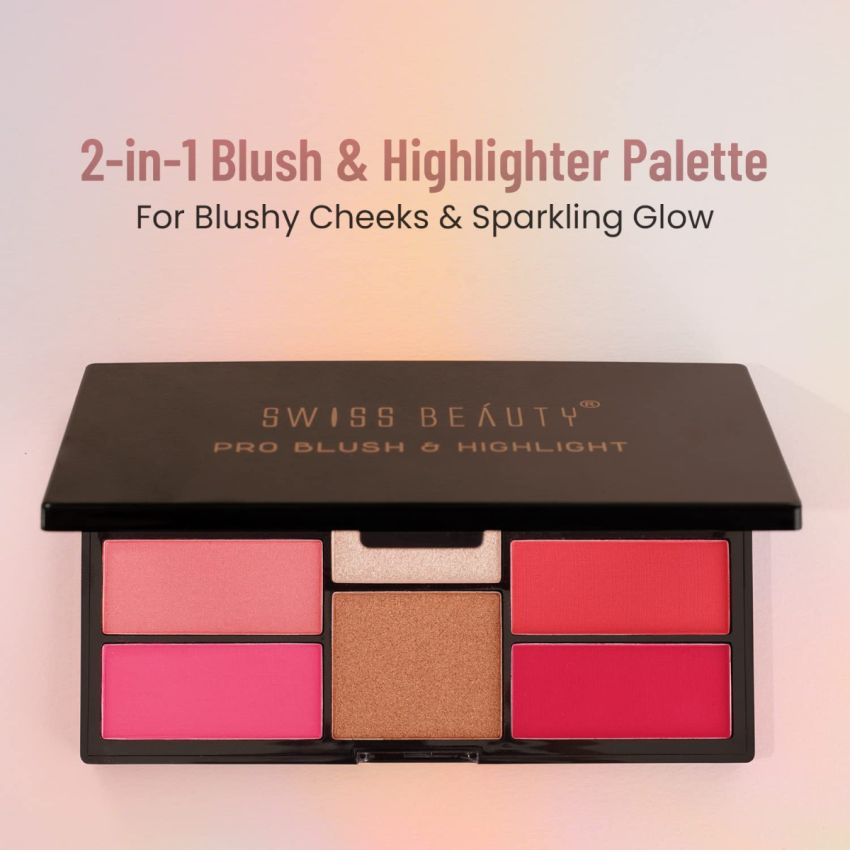 Swiss Beauty Pro Blusher & Highlighter Palette For Face Makeup | Shade-04, 18G
