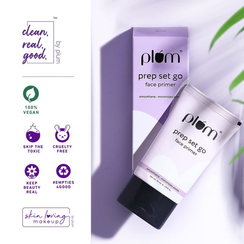Plum Prep Set Go Face Primer | Minimizes Pores | Weightless Formula | 100% Vegan & Cruelty Free | 30 ml
