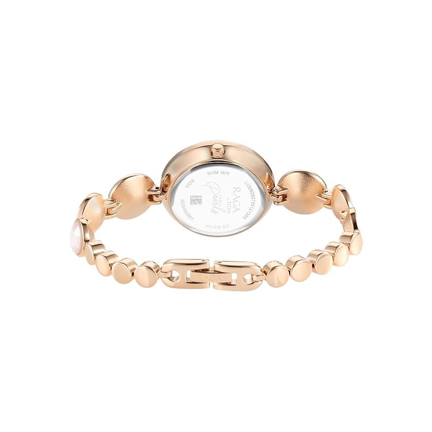 Titan Raga Power Pearls Quartz Analog Mother of Pearl Dial Faceted MOP Strap Watch for Women-95250WM01F/NT95250WM01F