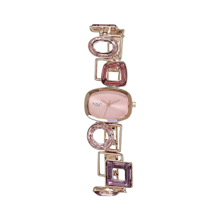 Titan Raga Facets Pink Dial Analog Stainless Steel Strap Watch for Women-NS95118WM02/NT95118WM02