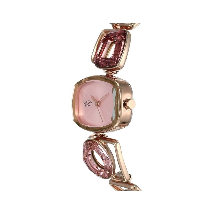 Titan Raga Facets Pink Dial Analog Stainless Steel Strap Watch for Women-NS95118WM02/NT95118WM02