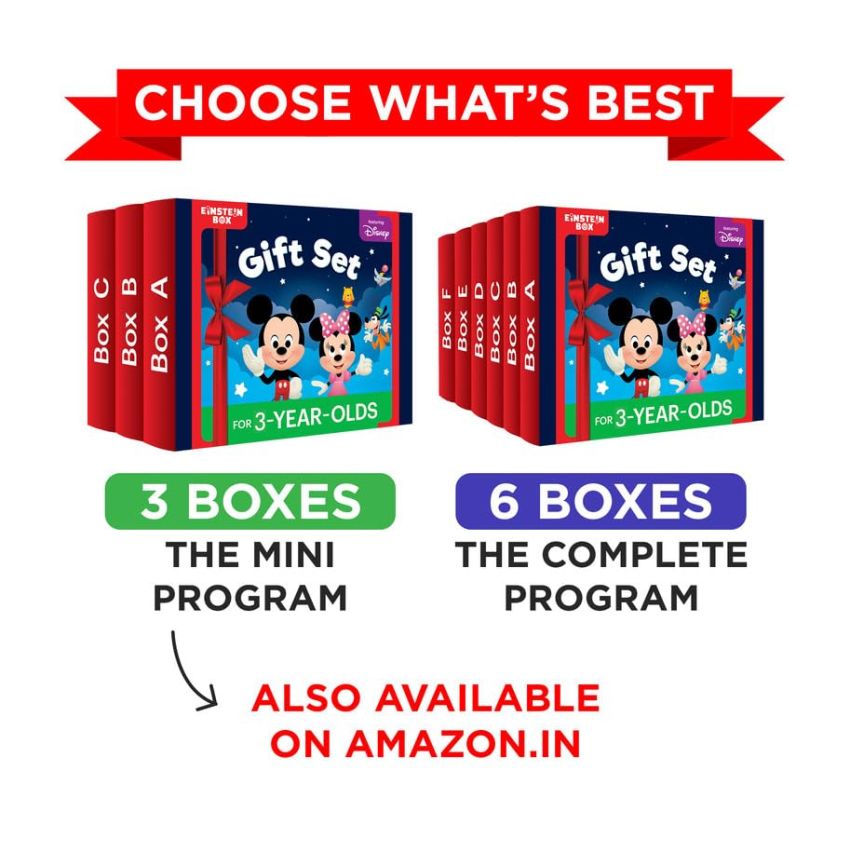 Einstein Box Featuring Disney Complete Gift Set of Learning for 3 Year Old Boys & Girls | Pack of 6 Learning Kits | Featuring Disney Characters Like Micky & Minnie Mouse, Winnie, Simba etc |