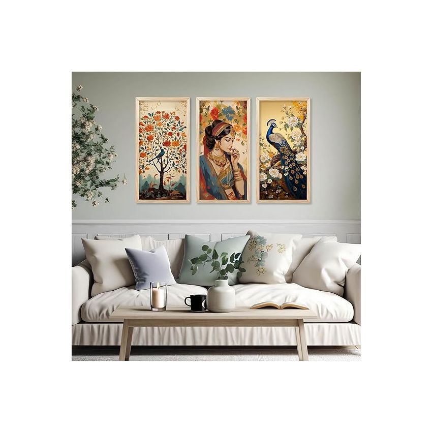 kotart - Madhubani Wall Art For Wall Decor | Home Decor Wall Art Paintings | Decorative Wall Paintings | Traditional Painting for Wall Decoration Set of 3 (10x19 inch, F)