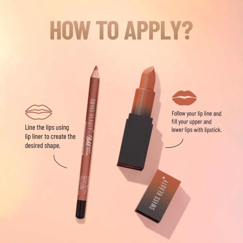 Swiss Beauty Line & Fine Lip Duo with Lip Liner & HD Matte Lipstick |Matte Finish |Long-Lasting | Non-Drying | 3.2gm