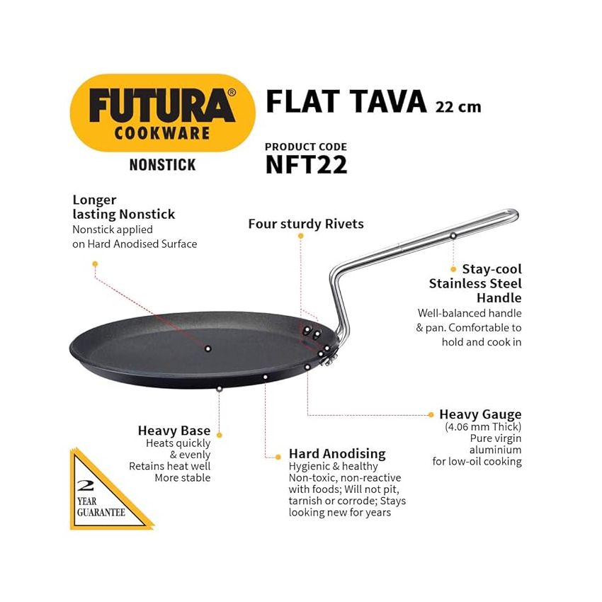 Hawkins Futura Nonstick Flat Tava 22 cm, 4.06 mm