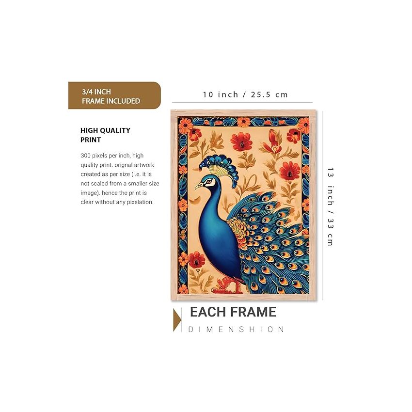 Kotart - Floral Wall Art Painting for wall Decoration | Traditional Indian Art Wall Décor Paintings | Traditional Indian Art Wall Décor Paintings | Paintings For Office Living Room set of 6 (10x13 inch, C)