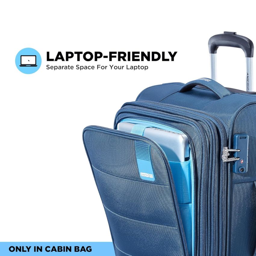 American Tourister Flamen Spinner Soft Luggage 55 Cm Polyester Soft Shell 4 Wheels Wheels Suitcase (Blue)