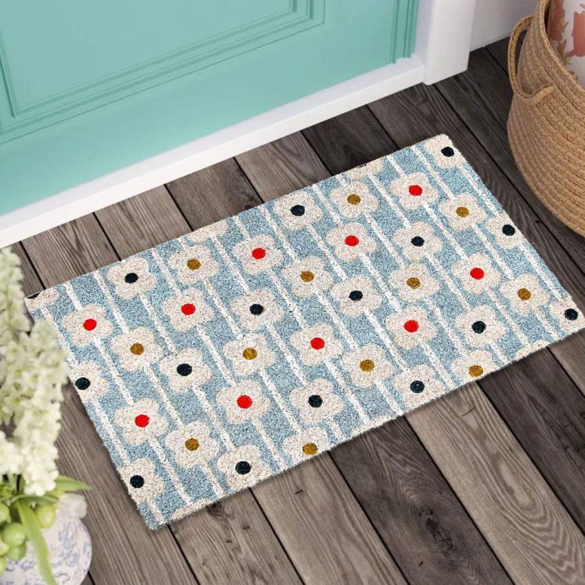 Onlymat Natural Coir Doormat with Floral Printed, Floor Rug, Long Lating,Anti-Slip PVC Back for Indoor, Outdoor, Patio, Home and Office - Large and Thick Entryway Rug, Brown (75 x 45 x 1.5cm)