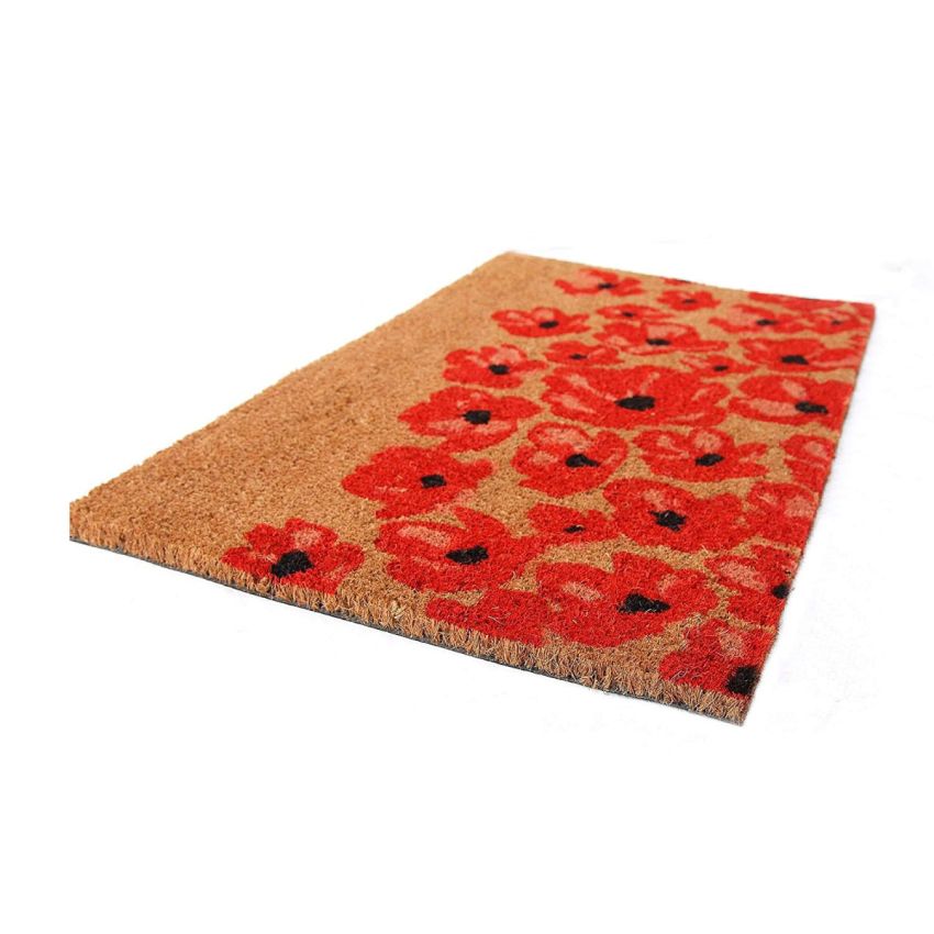 Onlymat Floral Printed Designer Doormat (Beige & Orange) Weatherproof, Thick Entryway Rug Coco Coir with Anti-Slip PVC Backing for Indoors, Outdoors, Patio, Kitchen (75cm x 45cm)