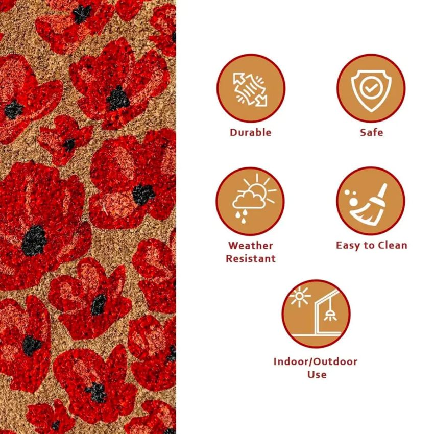 Onlymat Floral Printed Designer Doormat (Beige & Orange) Weatherproof, Thick Entryway Rug Coco Coir with Anti-Slip PVC Backing for Indoors, Outdoors, Patio, Kitchen (75cm x 45cm)