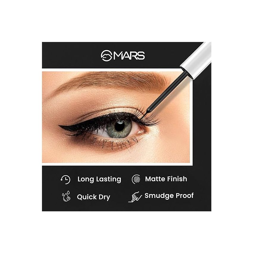 MARS Free Flow Eyeliner with Demi Matte Finish | Long Lasting, Smudgeproof & Easy Glide Formula | (6 ml)