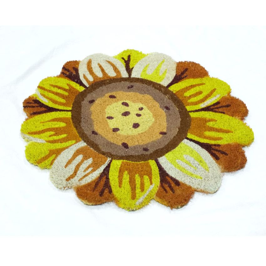 Onlymat Natural Coir Doormat, Hand-Crafted Flower Shape Floor Mat with Anti-slip Back, (Multicolour, 60 x 60cm)