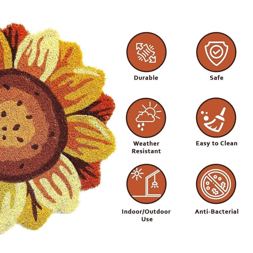 Onlymat Natural Coir Doormat, Hand-Crafted Flower Shape Floor Mat with Anti-slip Back, (Multicolour, 60 x 60cm)