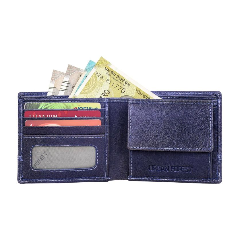 URBAN FOREST Oliver Blue Leather Wallet for Men, 6 Card Slot